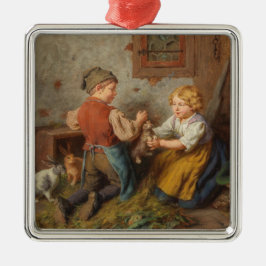 Bra Friends (unga pojkar som leker med kanin) Julgransprydnad Metall