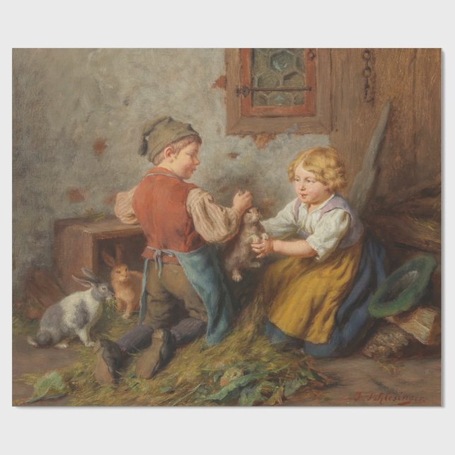 Bra Friends (unga pojkar som leker med kanin) Presentpapper (Platt)