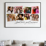 Bra gånger underbara roligtar fotokollage poster<br><div class="desc">Den här roligten med 8-fotokollage har handskriven text "bra time, underbar minnena" tillsammans med en anpassningsbar text spot. Ett underbart sätt att hedra minnet av tillfälle som ett högtidligt år, en semester, en idrottssäsong med mera. Gör en underbar studenten-gåva men kan också fungera bra för födelsedagar och helgdagar som mors...</div>