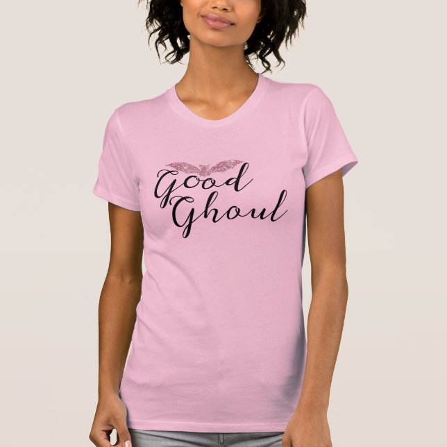 Bra Ghoul Rosa Glitter Fladdermus T Shirt (Framsida)