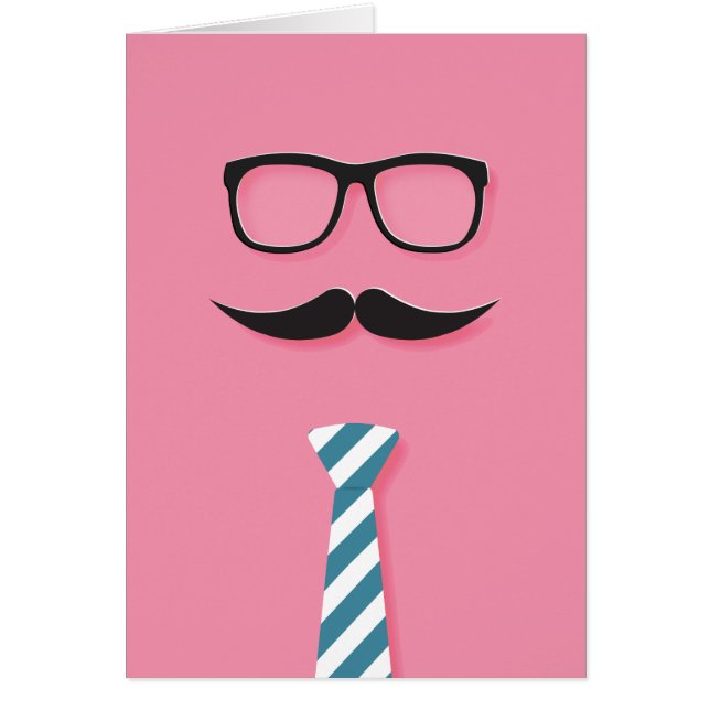 Bra gjort Pappa, glasögon, mustasch, slips, rosa Hälsningskort (Framsidan)