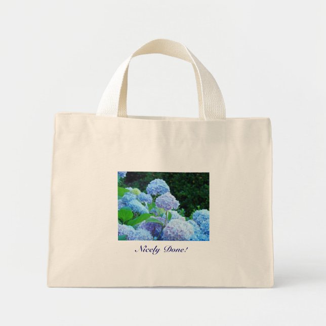 Bra gjort! Tote-väskor Blå Hortensia Blommor Mini Tygkasse (Framsidan)