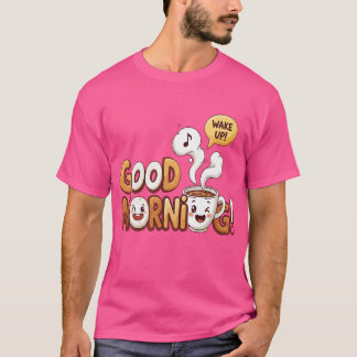 Bra God morgon Cute Coffee & Bagel - Vakna Tecknad T Shirt