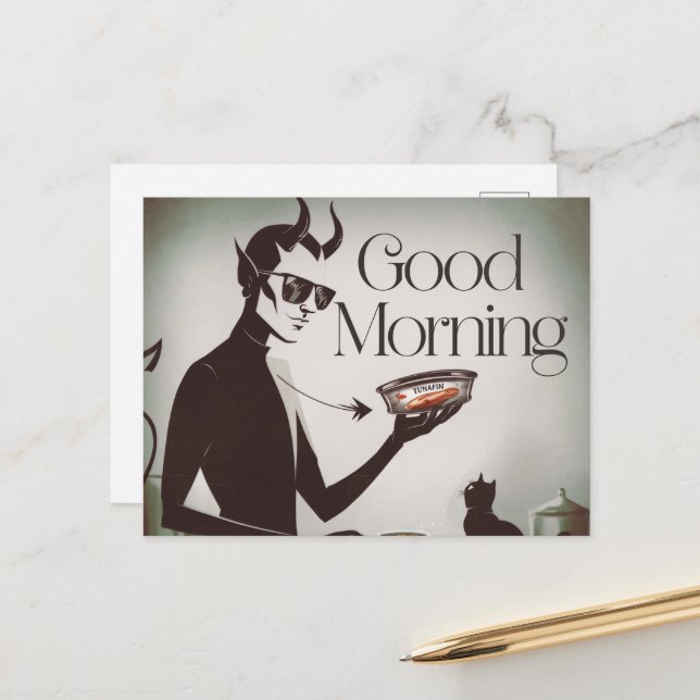 Bra God morgon Djävulen Matande tonfiskfiske Vykort (Fram/Back In Situ)