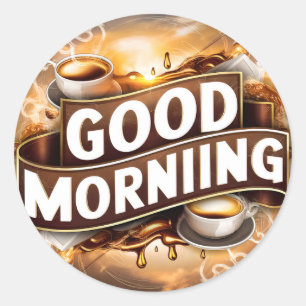 Bra God morgon-kaffe och Bads #4 Runt Klistermärke