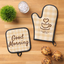 Bra God morgon Pot Holders & Oven Mitt - Beige Che
