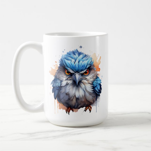 Bra Grumpy God morgon Bird Cute Fluffy Arg Blue Kaffemugg (Vänster)