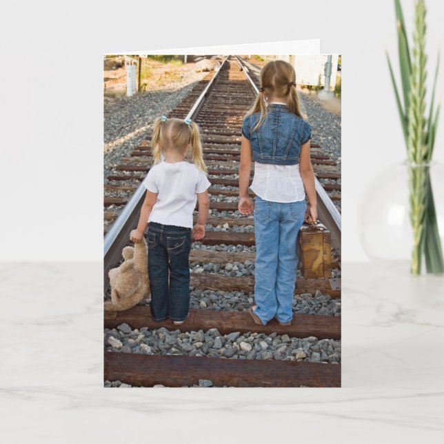 Bra Hej då, små flickor på järnvägsspår Kort (Framsida)