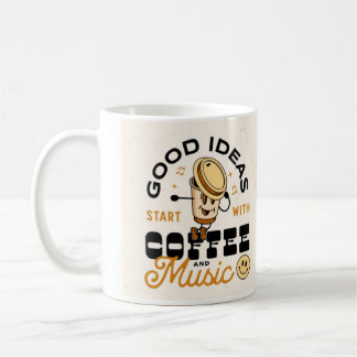 Bra idéer börjar med kaffe och musik kaffemugg