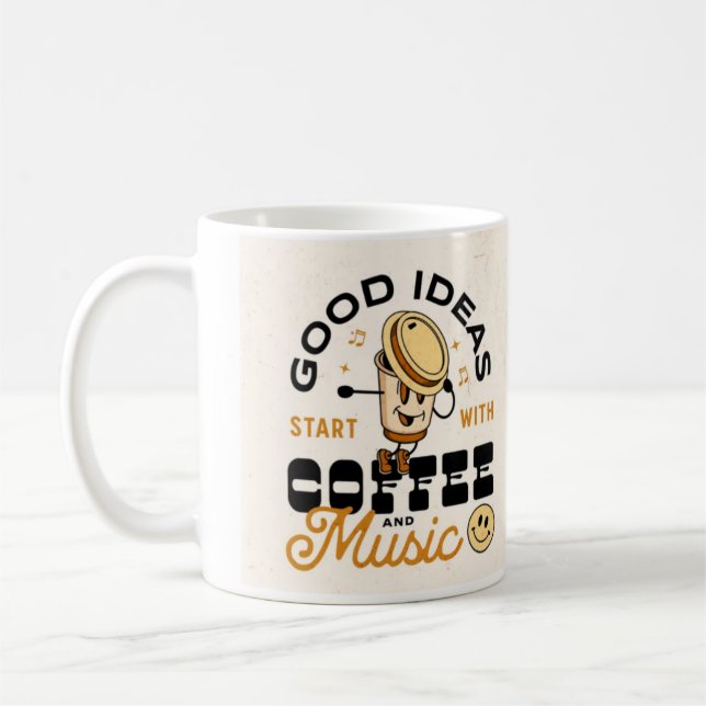 Bra idéer börjar med kaffe och musik kaffemugg (Vänster)