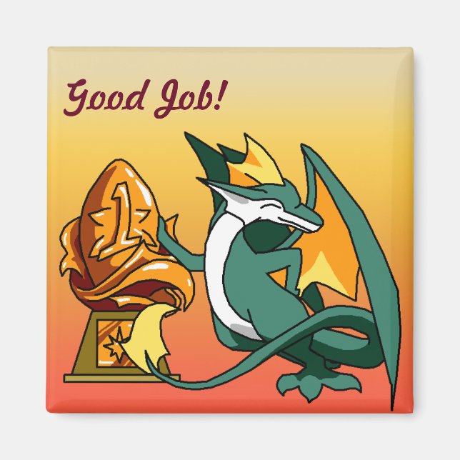 "Bra Job" Dragon med trofi Magnet (Framsidan)