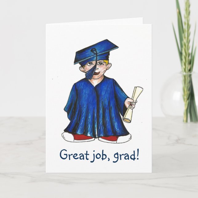 Bra Job Grad Preschool Studenten Blue Cap & Gown Kort (Framsida)