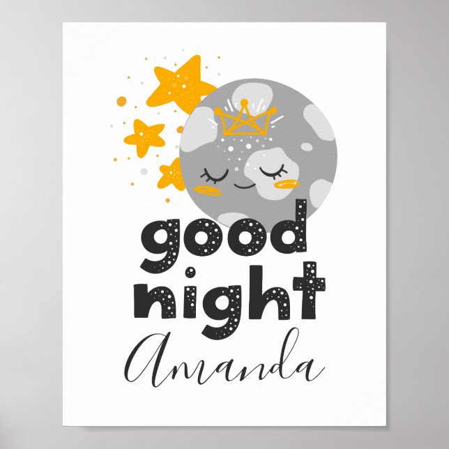 Bra kväll. Cute måne och stjärnor. Nursery baby Poster (Framsidan)