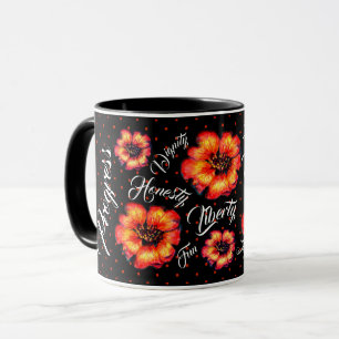Bra Life Values Scarlet Flowers & Dots on black Mugg