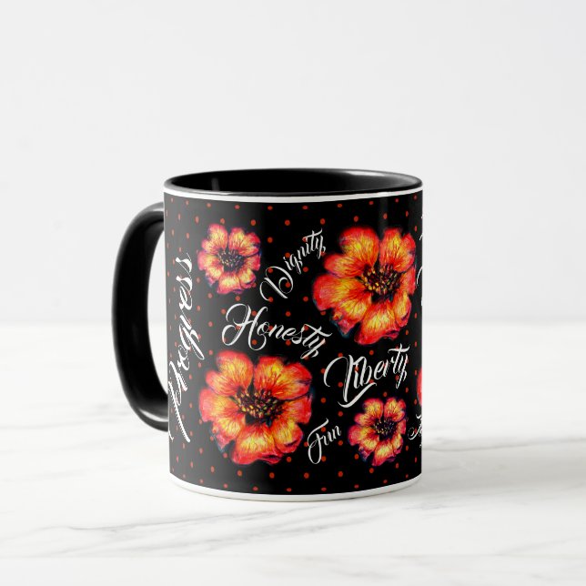 Bra Life Values Scarlet Flowers & Dots on black Mugg (Framsida vänster)