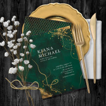 Bra Linjer Guld Abstrakt Bröllop V1 Emerald ID867