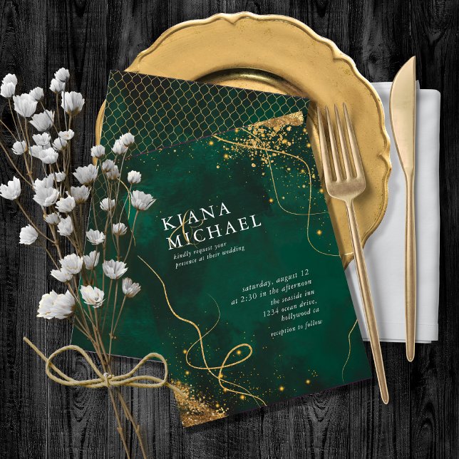 Bra Linjer Guld Abstrakt Bröllop V1 Emerald ID867 (Skapare uppladdad)