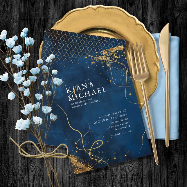 Bra Linjer Guld Abstrakt Bröllop V1 Navy ID867 (Skapare uppladdad)