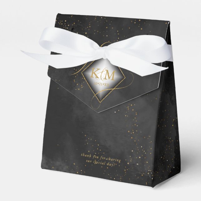 Bra Linjer Guld Abstrakt Bröllop V2 Black ID867 Presentaskar (Framsidan Sidan)