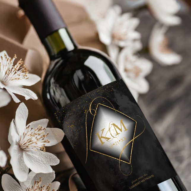 Bra Linjer Guld Abstrakt Bröllop V2 Black ID867 Vinflaska Etikett (Skapare uppladdad)