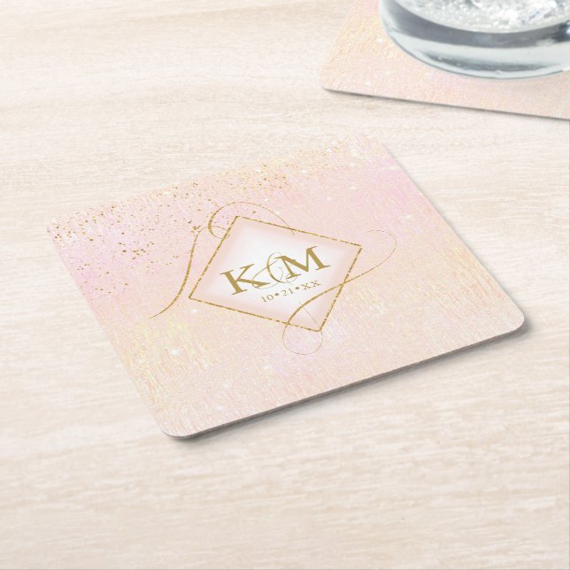 Bra Linjer Guld Abstrakt Bröllop V2  ID867 Underlägg Papper Kvadrat (Vinklad)
