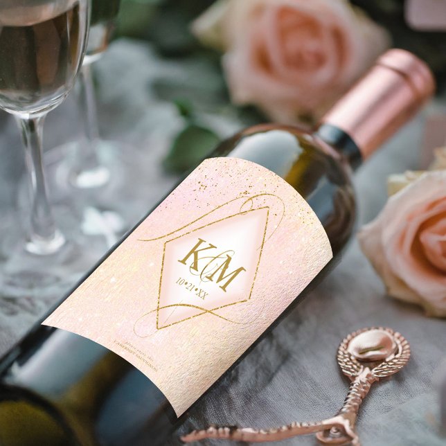 Bra Linjer Guld Abstrakt Bröllop V2  ID867 Vinflaska Etikett (Skapare uppladdad)