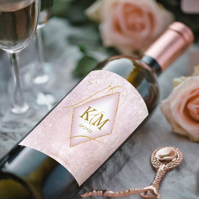 Bra Linjer Guld Abstrakt Bröllop V2 Mauve ID867 Vinflaska Etikett (Skapare uppladdad)