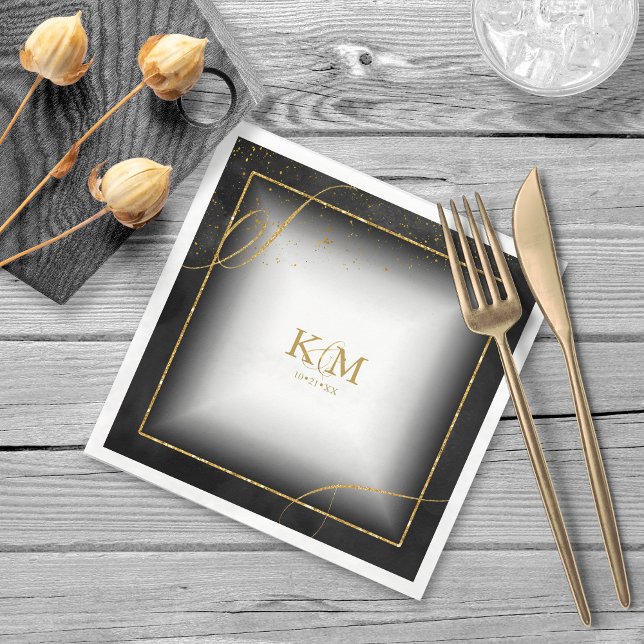 Bra Linjer Guld Abstrakt Bröllop V3 svart ID867 Pappersservett (Skapare uppladdad)