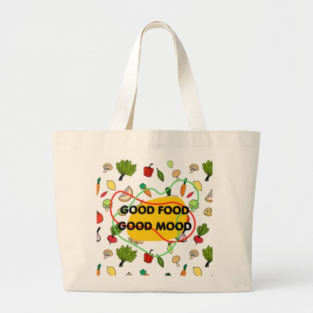 Bra mat, bra humör design, rolig mat jumbo tygkasse (Framsidan)