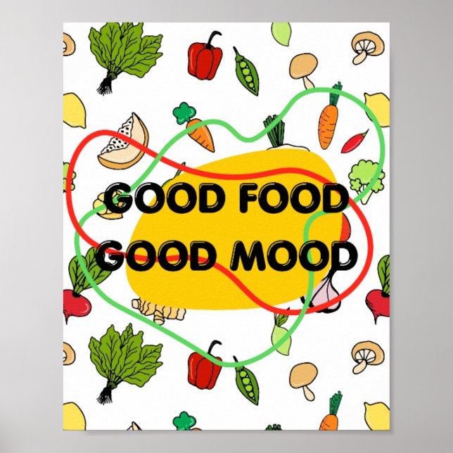 Bra mat, bra humör design, rolig mat poster (Framsidan)