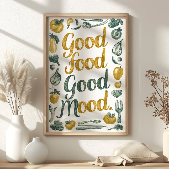 Bra mat bra humör Grön och gul köks konst  Poster (Skapare uppladdad)