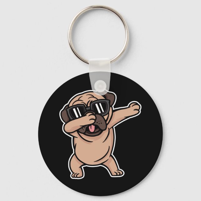 Bra Mood Pug med sunglass Dabbing Nyckelring (Framsida)