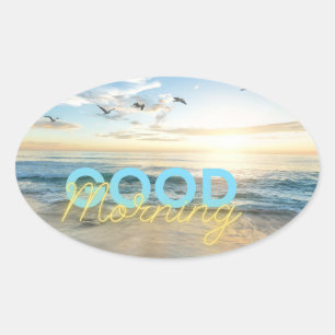 Bra Morgon Blå himmel Ovalt Klistermärke