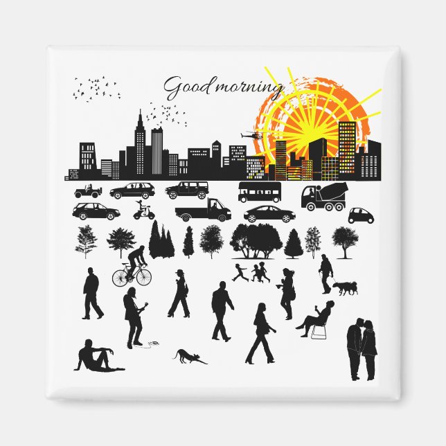 Bra Morgon, City roligt, elegant, coola Magnet (Framsidan)