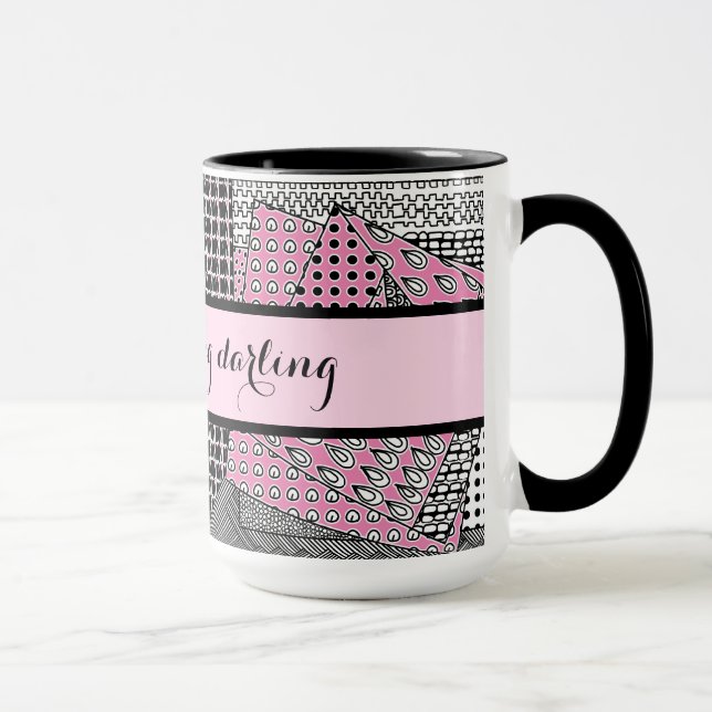 Bra Morgon Darling Rosa Black Grått Ringer 15oz Mugg (Höger)