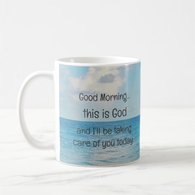"Bra morgon, det här är Gud" Kaffemugg (Vänster)