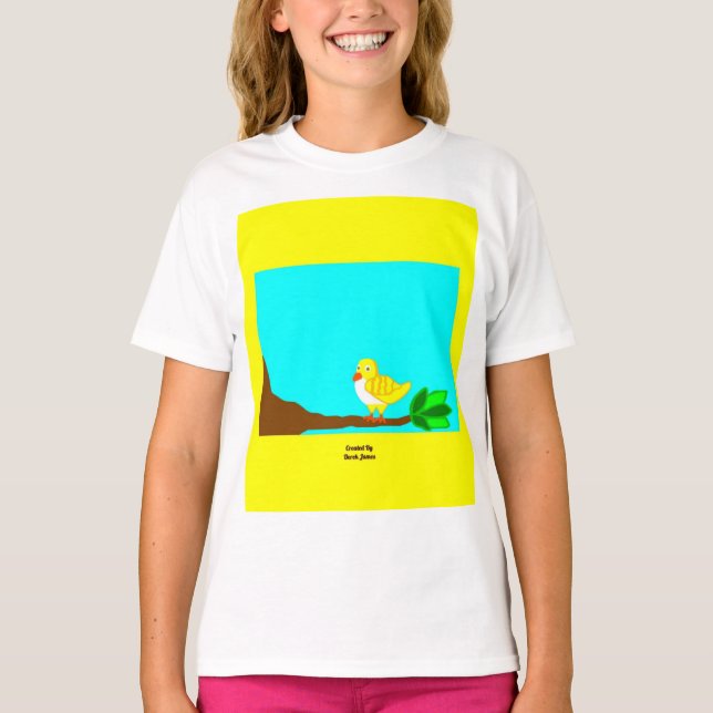 Bra Morgon Gult Bird Girls White Basic T Shirt (Framsida)