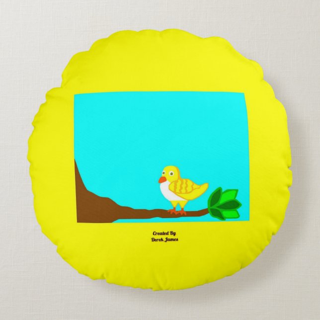 Bra Morgon Gult Bird Round Dekorativ kudde (Framsidan)