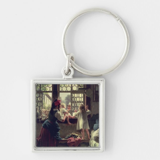 Bra morgon kär far fyrkantig silverfärgad nyckelring (Framsidan)