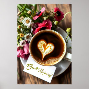 Bra Morgon! Kopp av Hett kaffe med vallmo Poster