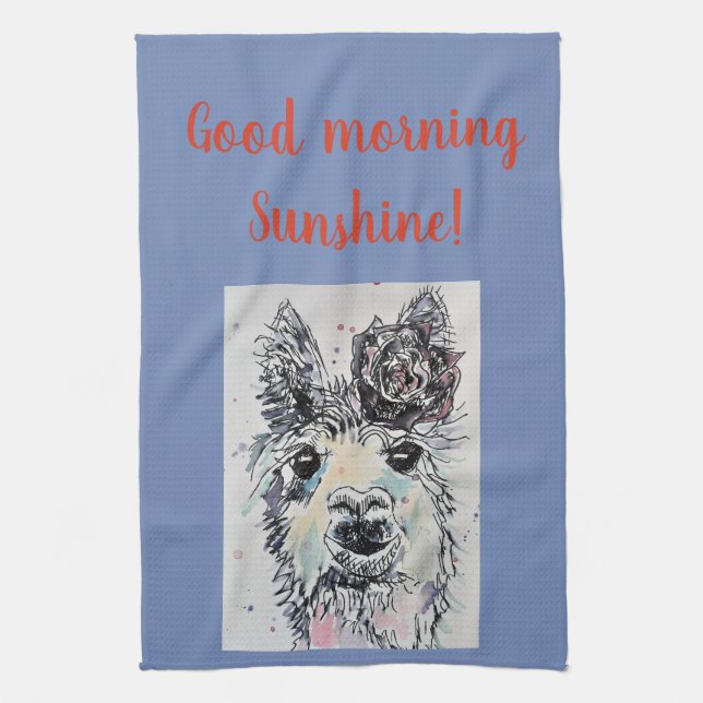 Bra Morgon Llama Alpaca art Photo Kitchen Towel Kökshandduk (Vertikal)