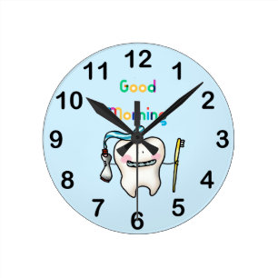 bra morgon - lustigt tandbadrum rund klocka