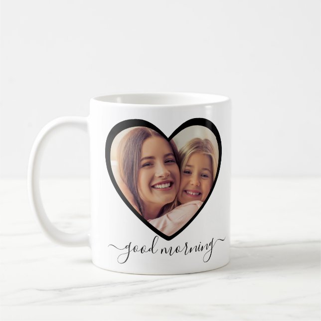 Bra Morgon Mamma Personlig 2 Hjärtfoto Kaffemugg (Vänster)