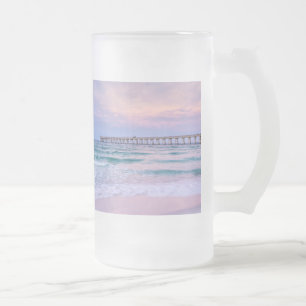 Bra Morgon Navarre Beach Pier Frosted Glass Beer Frostat Ölglas