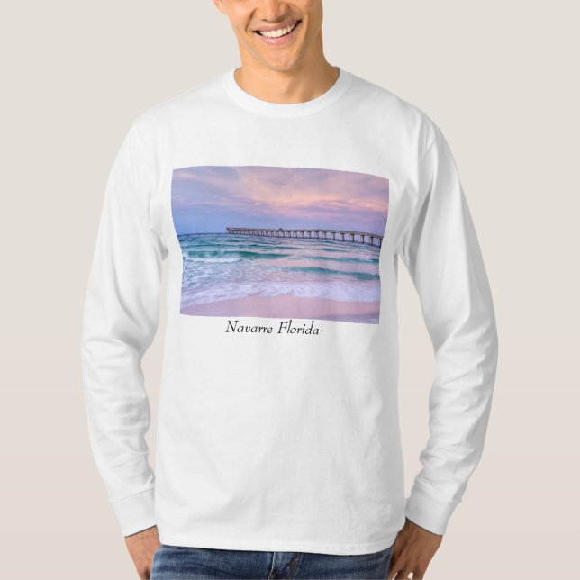 Bra Morgon Navarre Beach Pier Långärmad Shirt T Shirt (Framsida)