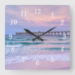 Bra Morgon Navarre Beach Pier Wall Clock Fyrkantig Klocka