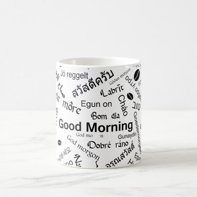 Bra Morgon på alla språk i Ord Kaffemugg (Center)