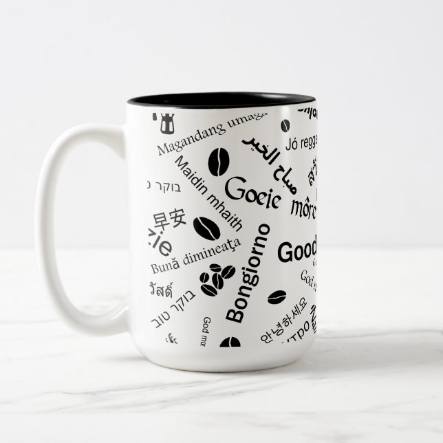 Bra Morgon på alla språk i Ord Två-Tonad Mugg (Vänster)