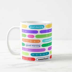 bra morgon, raring oval rand färgad kaffemugg
