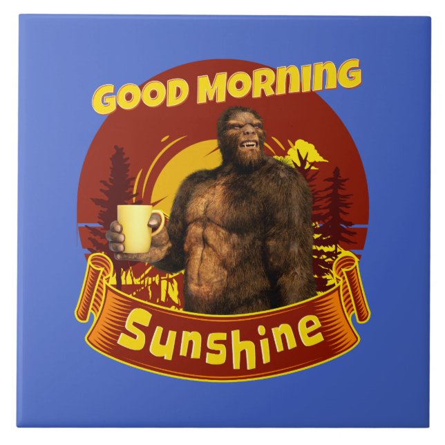 Bra Morgon Sunshine Funny Bigfoot Kakelplatta (Framsidan)